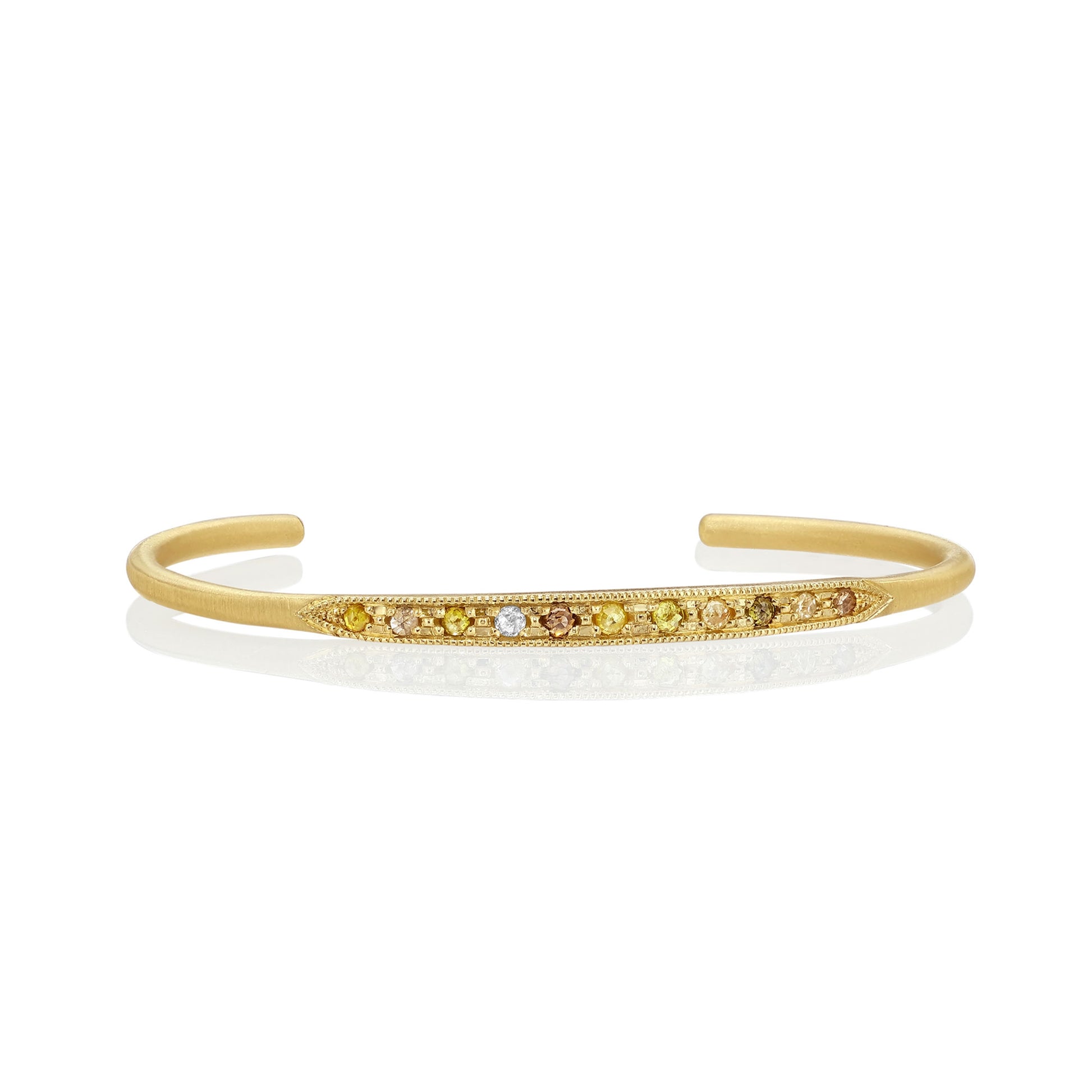 14k gold mixed champagne, yellow and cognac diamond cuff from Brooke Gregson handmade in Los Angeles.