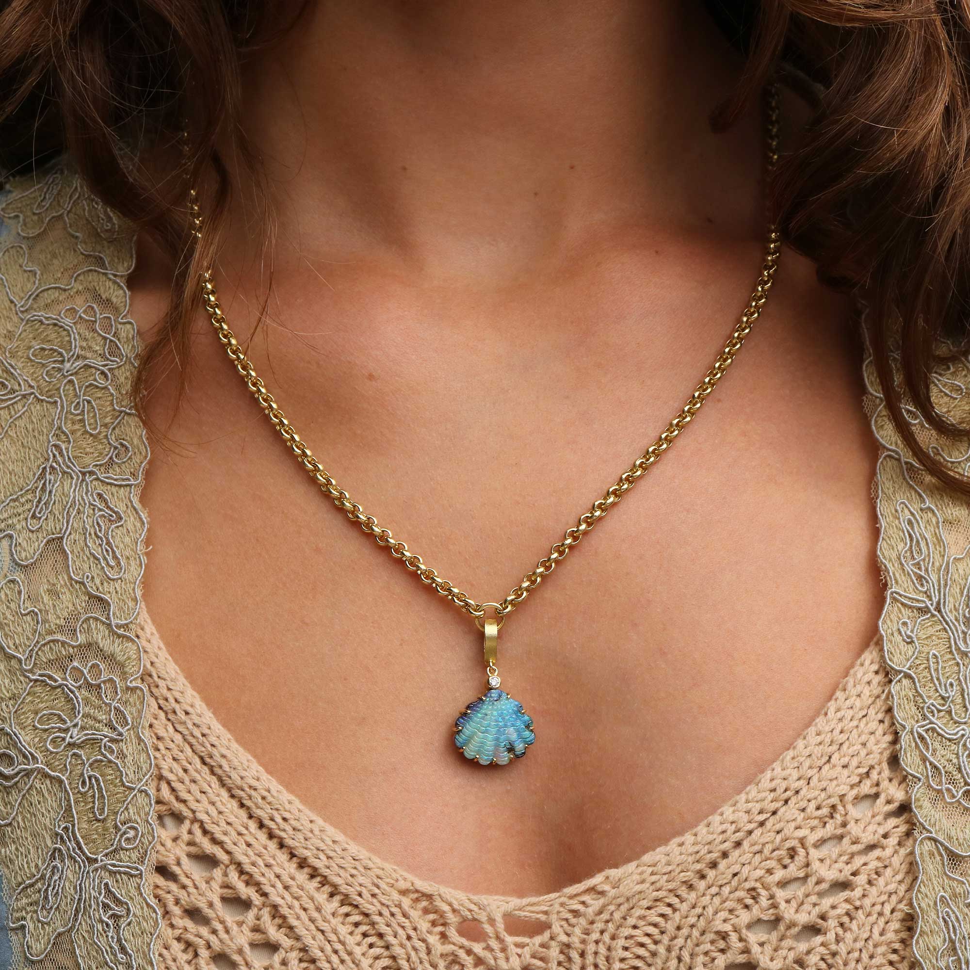 Boulder Opal Shell Diamond Dewdrop Charm