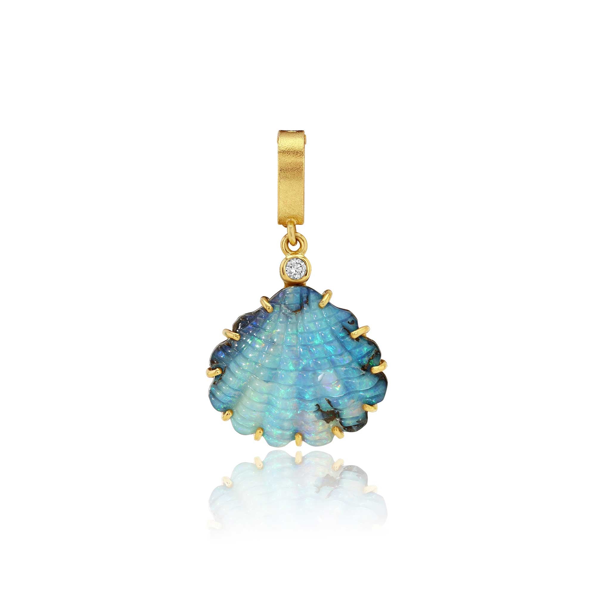 Boulder Opal Shell Diamond Dewdrop Charm