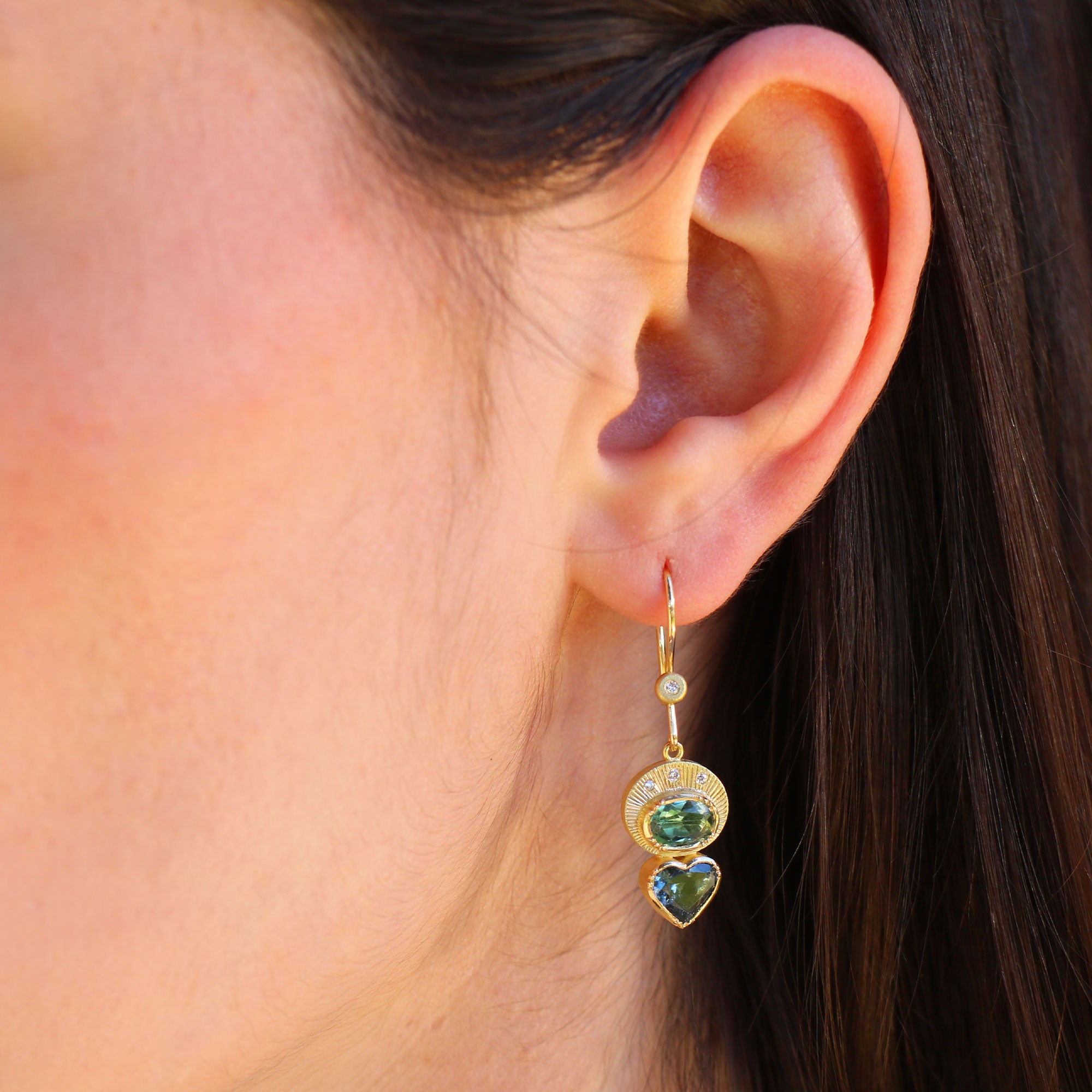 Indicolite Tourmaline Heart Fan Earrings