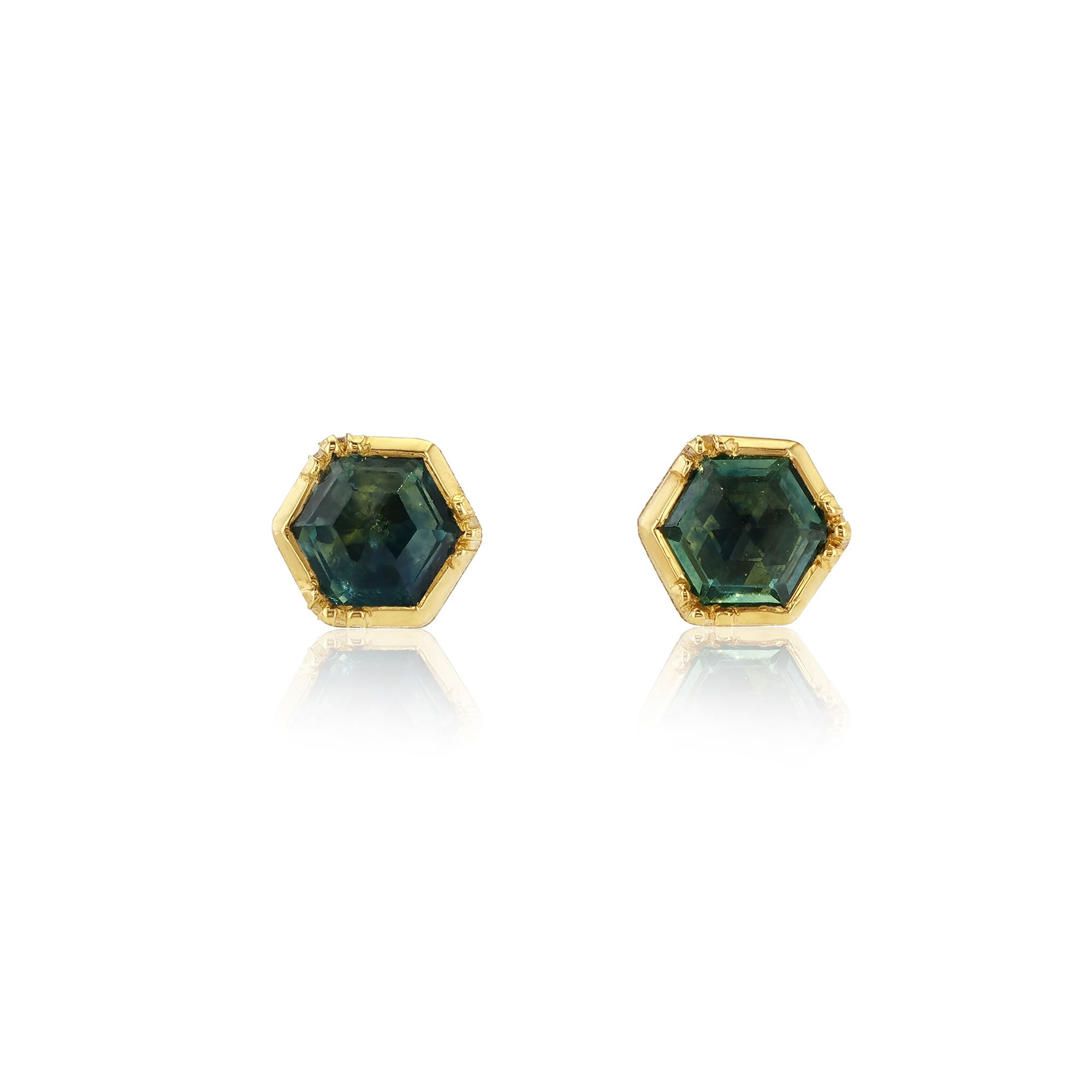 Sapphire Hex Stud Earrings