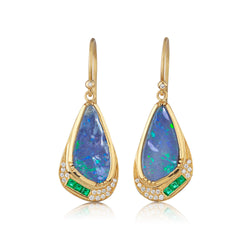 BUTTERFLY WING OPAL EMERALD HALO EARRINGS