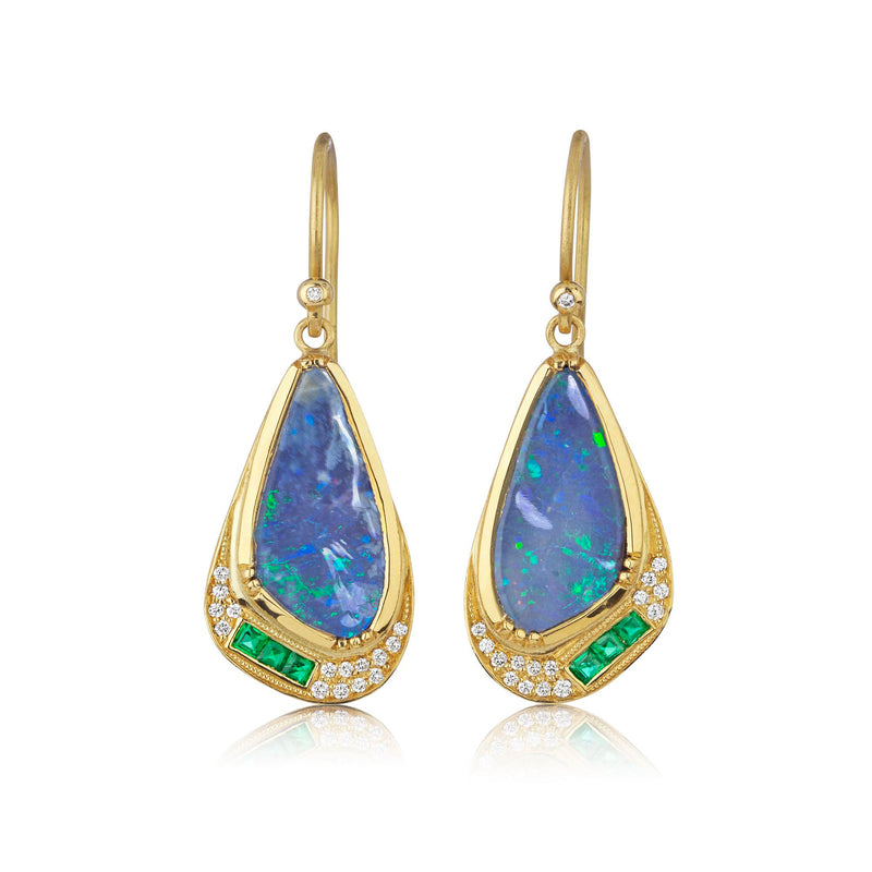 BUTTERFLY WING OPAL EMERALD HALO EARRINGS