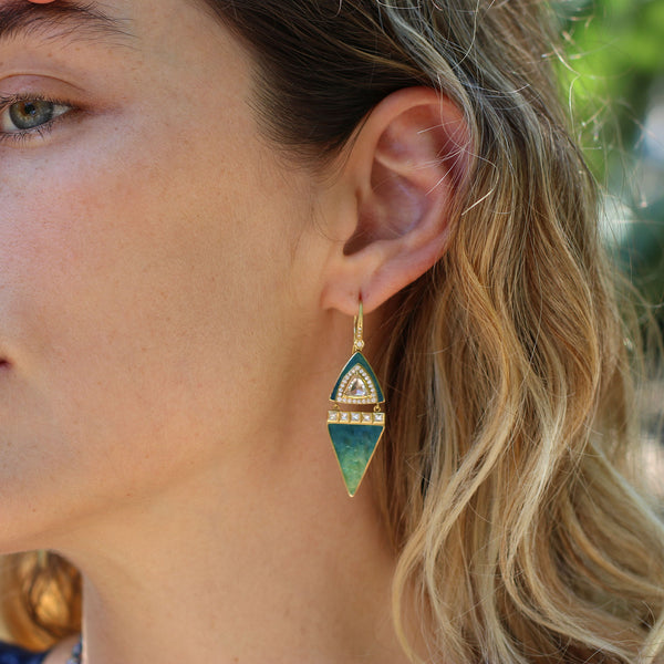 Nefertiti Diamond Green Enamel Earrings