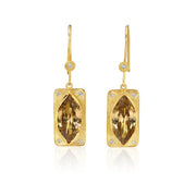 18k gold one of a kind Citrine earrings with hand engraving and white diamond from Los Angeles designer Brooke Gregson fine jewelry handmade in London