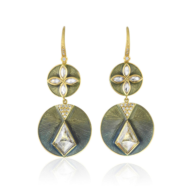 TALISMAN SHIELD ENAMEL DIAMOND EARRINGS