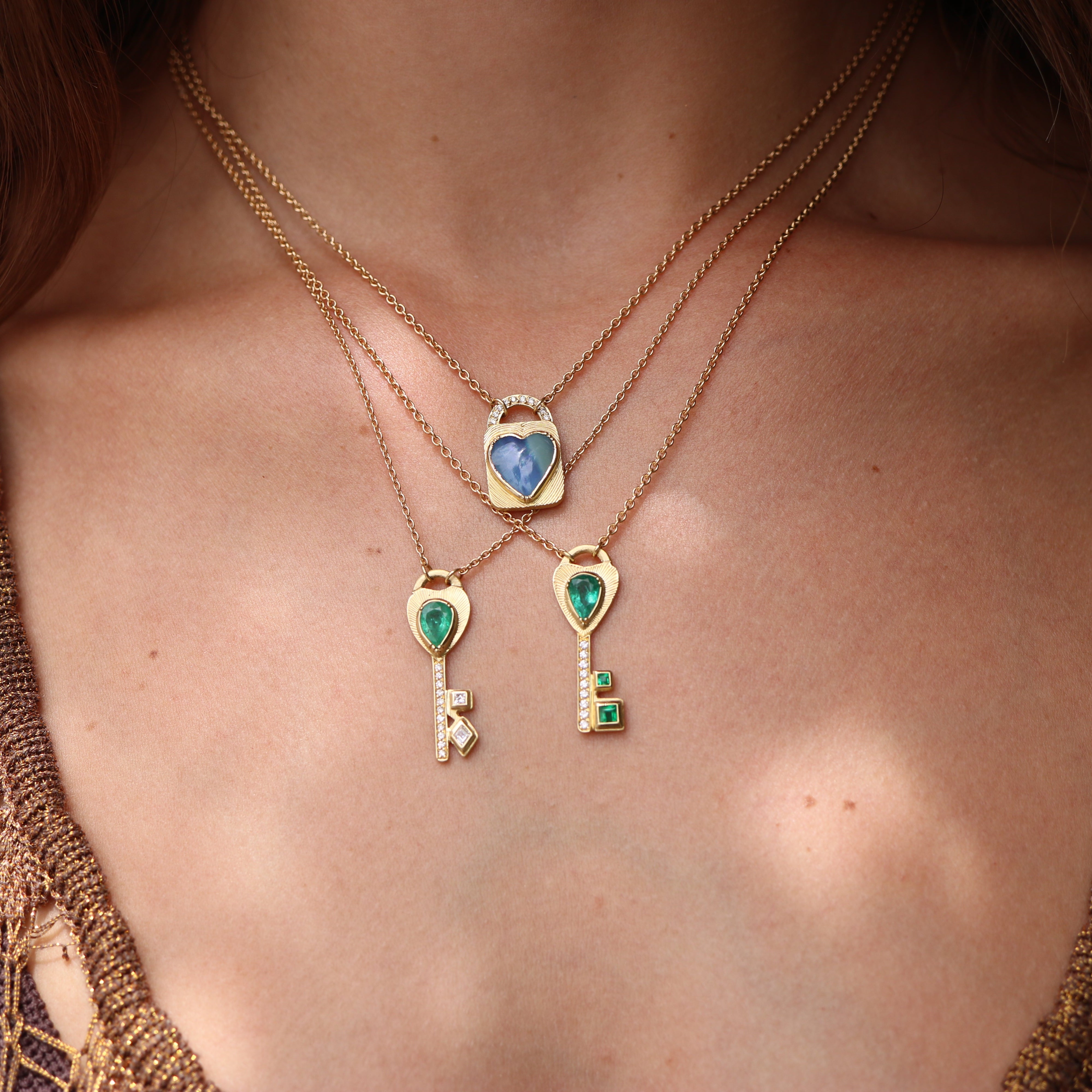 Opal Diamond Heart Lock Necklace