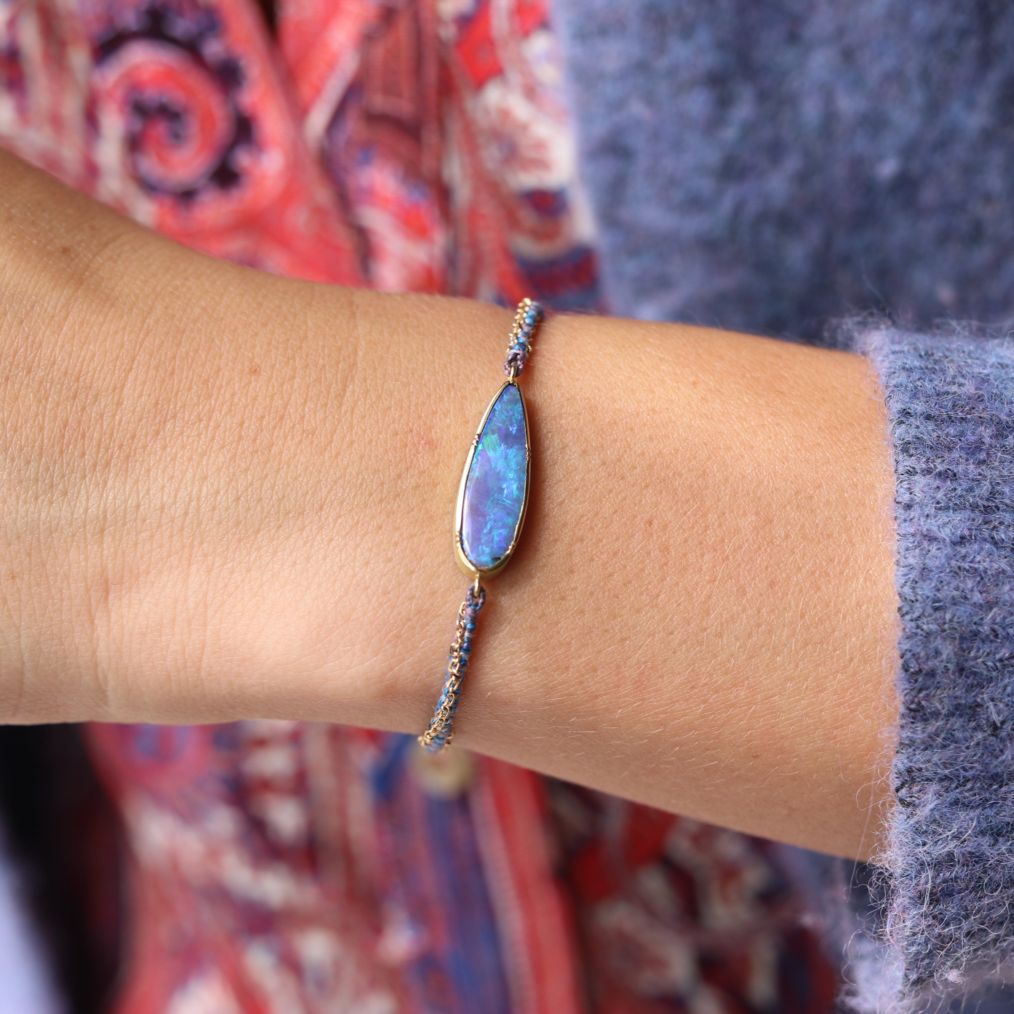 Boulder Opal Ellipse Silk Gold Bracelet