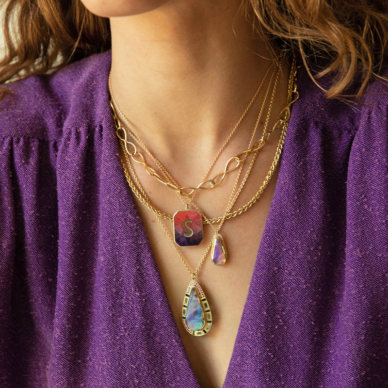 Bauhaus Boulder Opal Sapphire Beryl Garnet Necklace