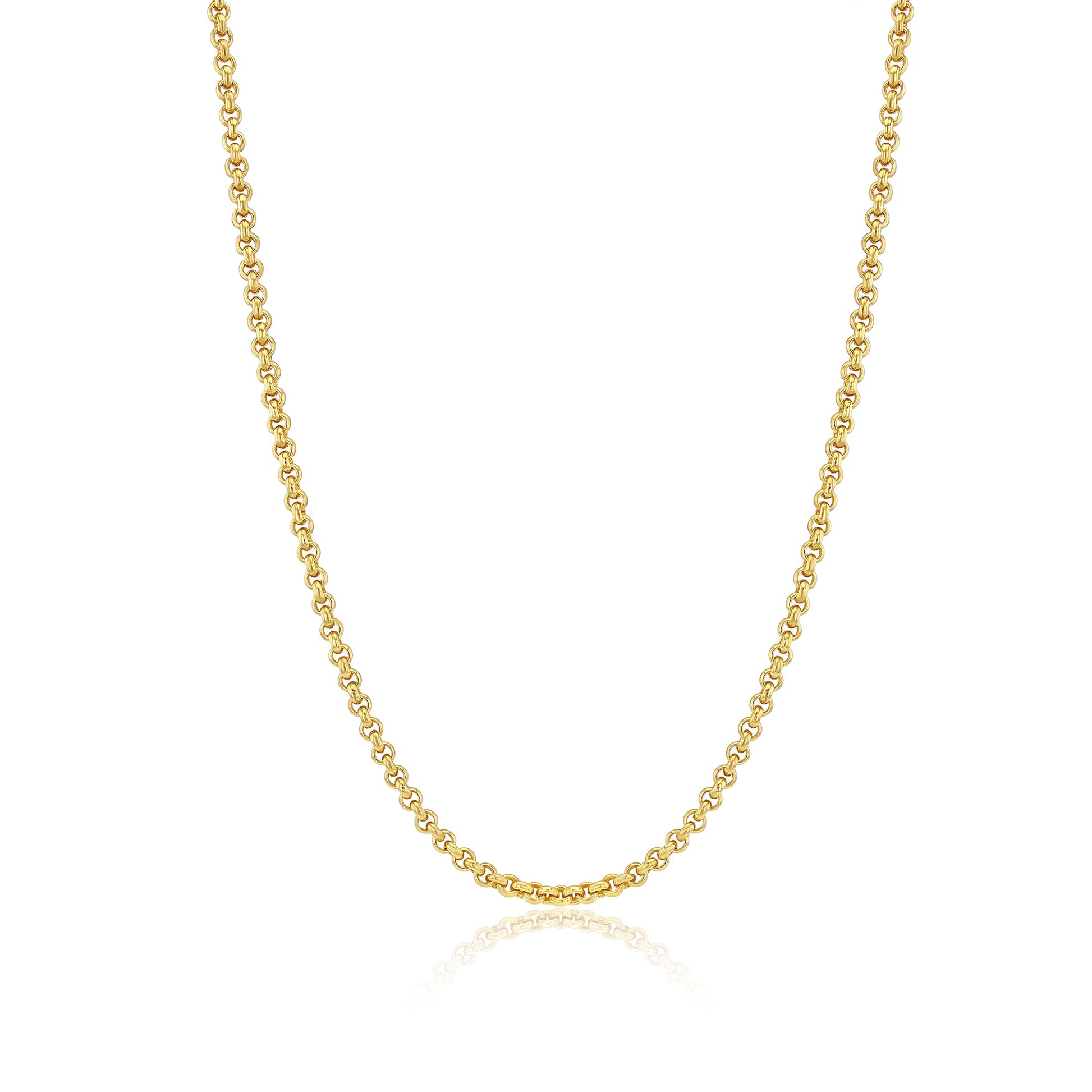 Gold chain necklace on a white background