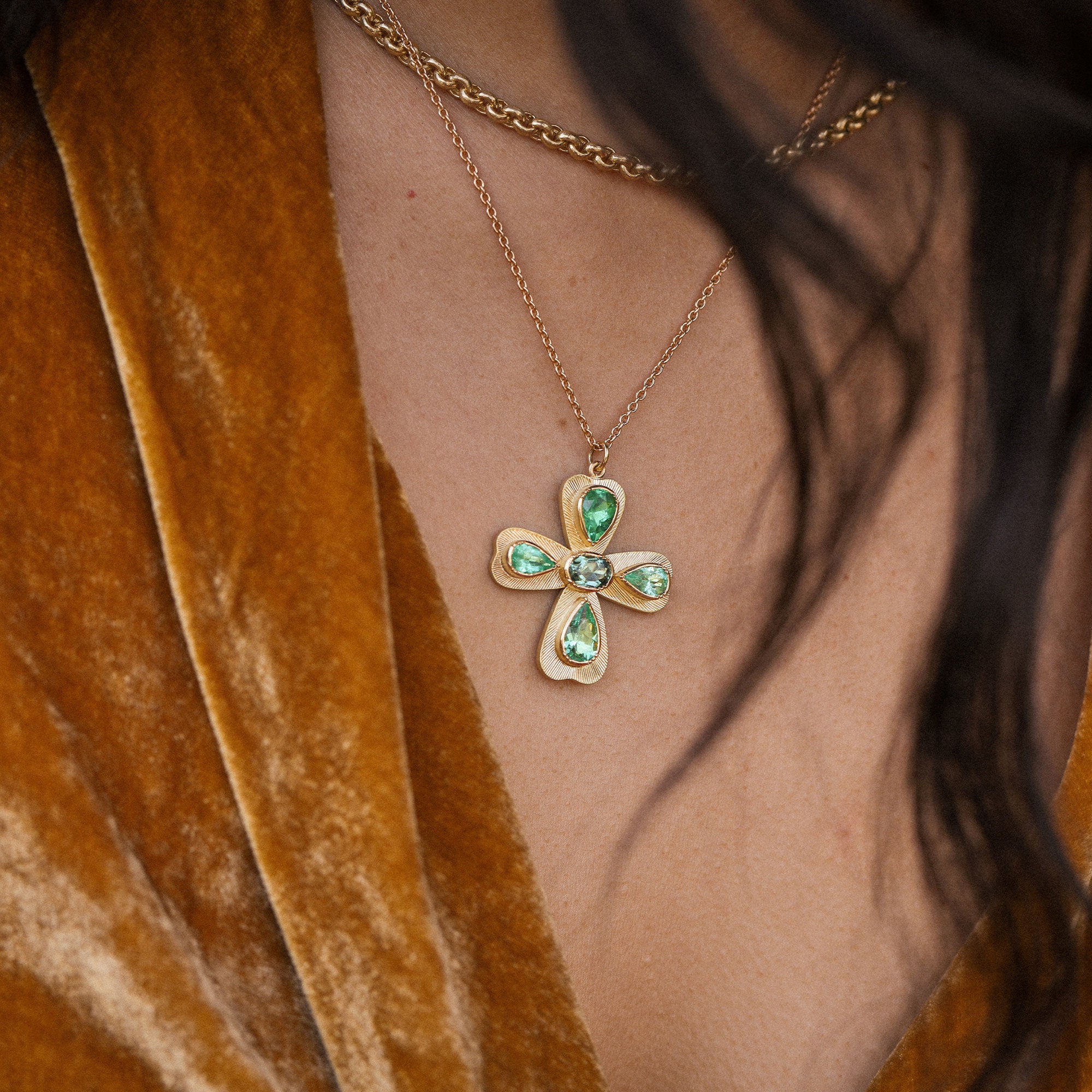 Emerald Tourmaline Cross Necklace