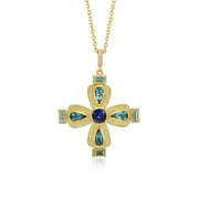 Sapphire Tourmaline Emerald Cross Necklace