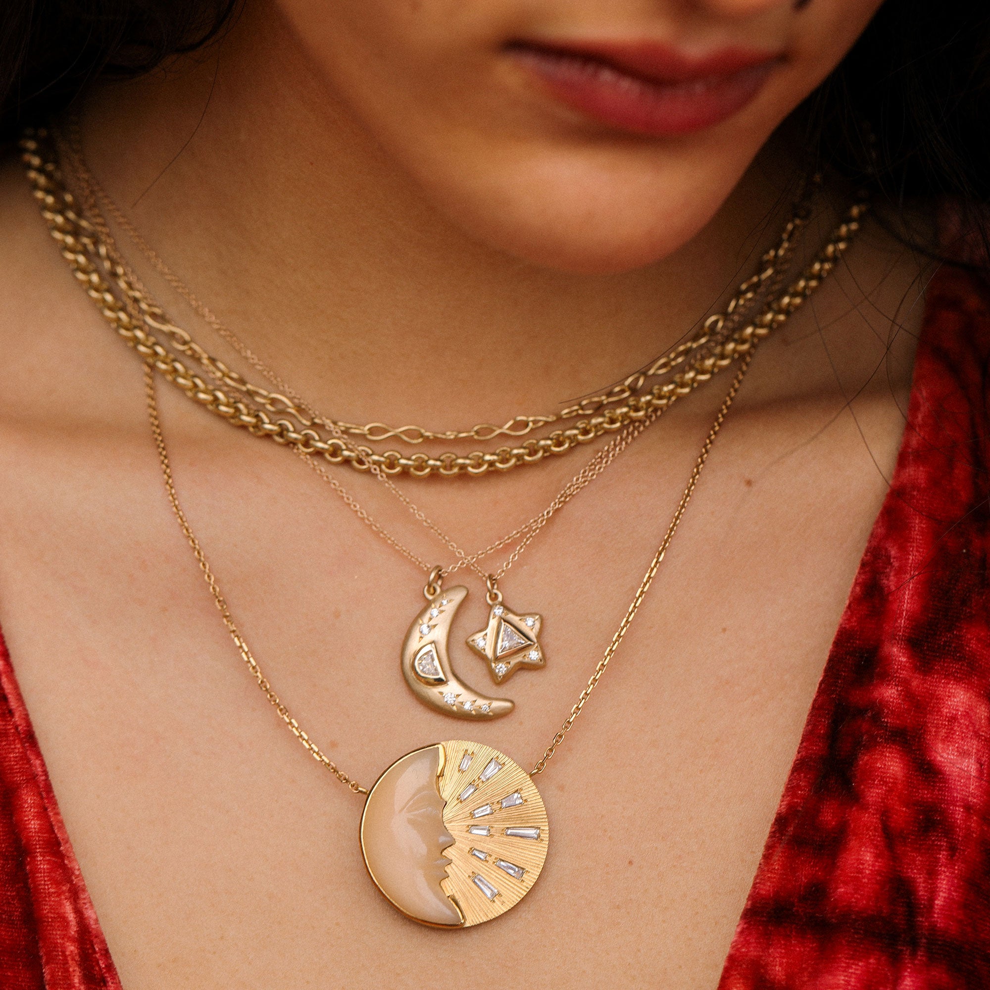 Crescent Moon Diamond Necklace