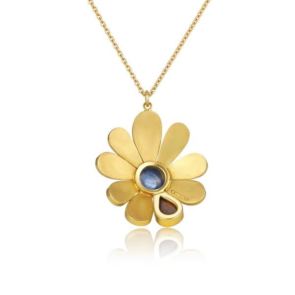 Enamel Sunflower Opal Blue Sapphire Necklace