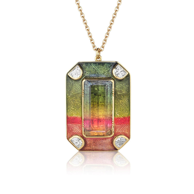 Fantasia Bi-Color Tourmaline Diamond Enamel Necklace