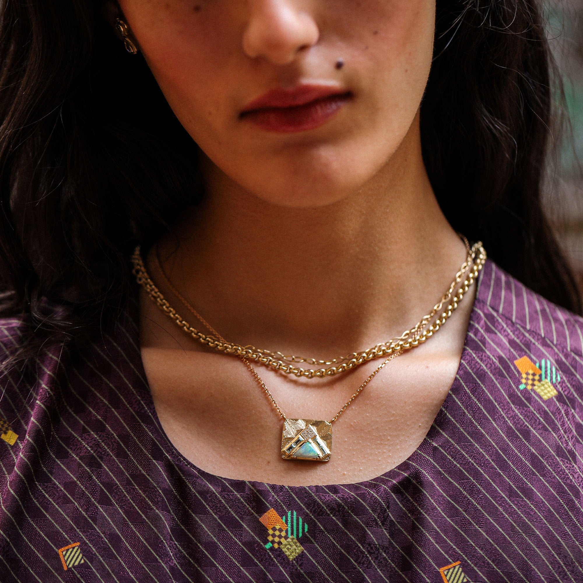 Boulder Opal Emerald Geo Necklace 2