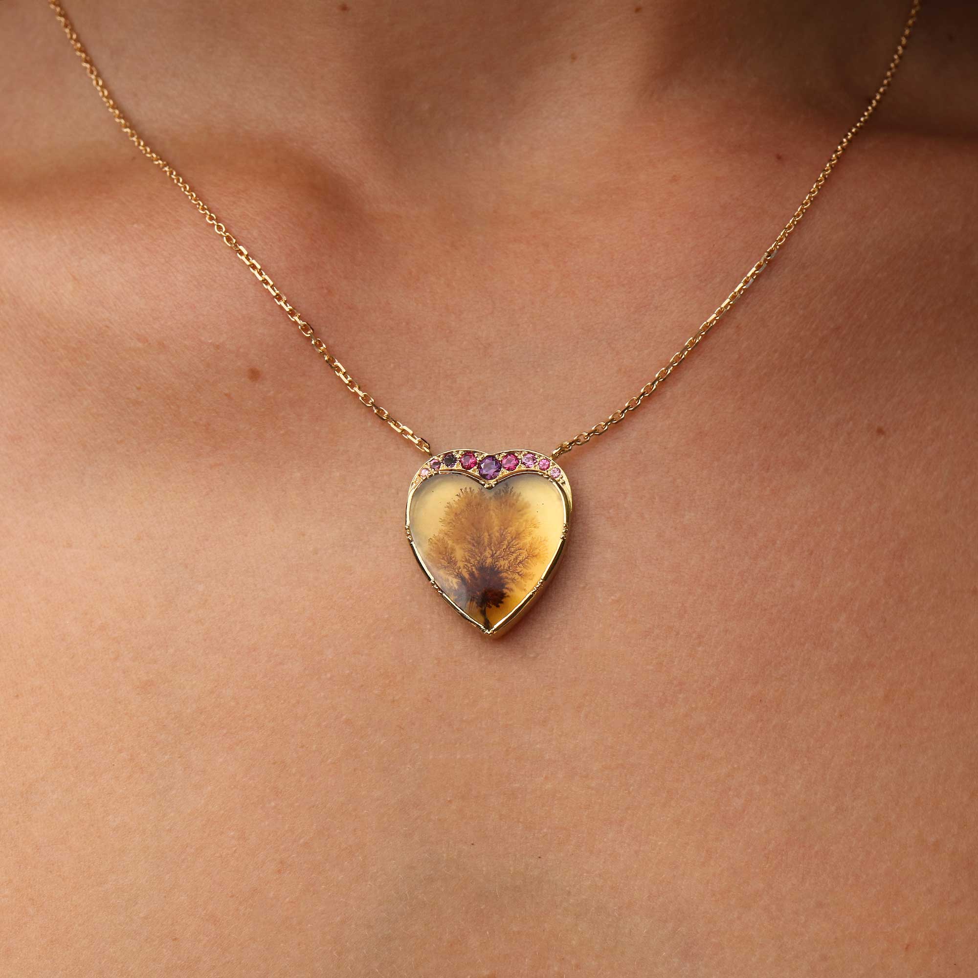 Dendritic Agate Heart Spinel Tree Necklace