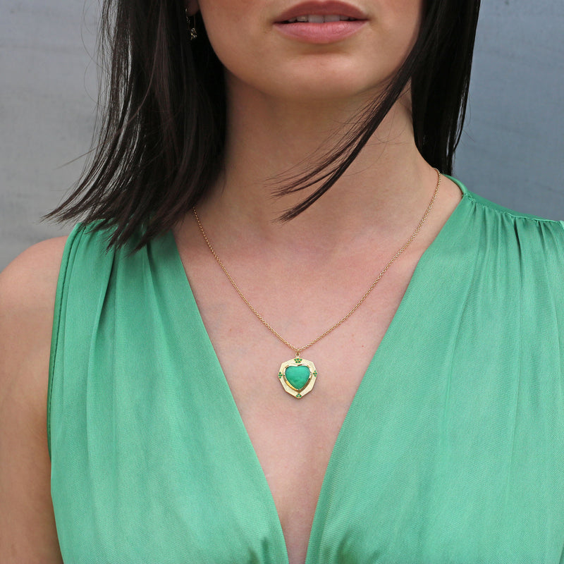 ENGRAVED CHRYSOPRASE HEART NECKLACE