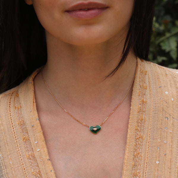 HEART GREEN ENAMEL DIAMOND NECKLACE