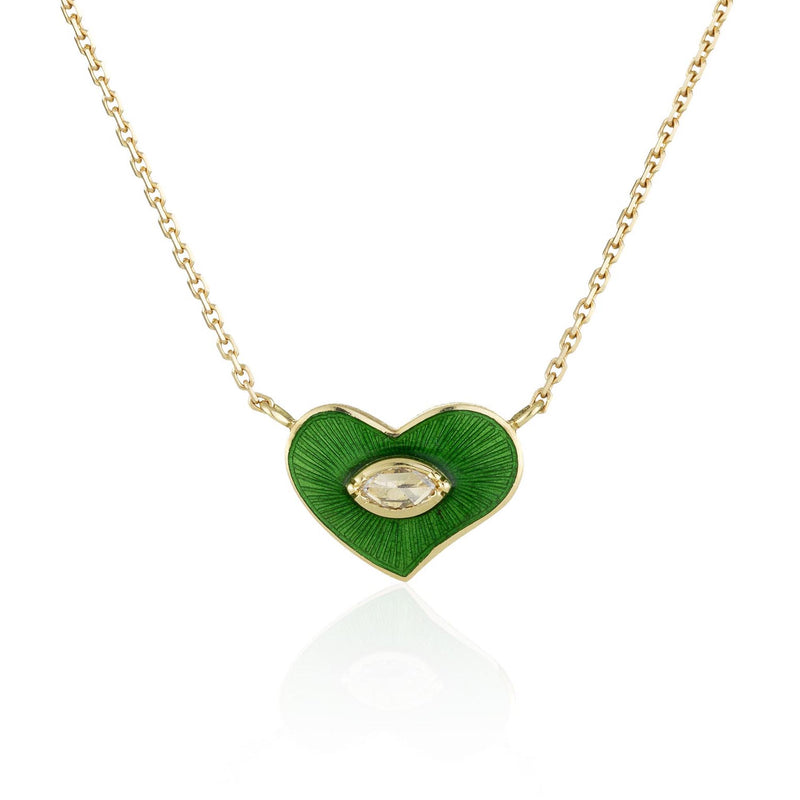HEART GREEN ENAMEL DIAMOND NECKLACE