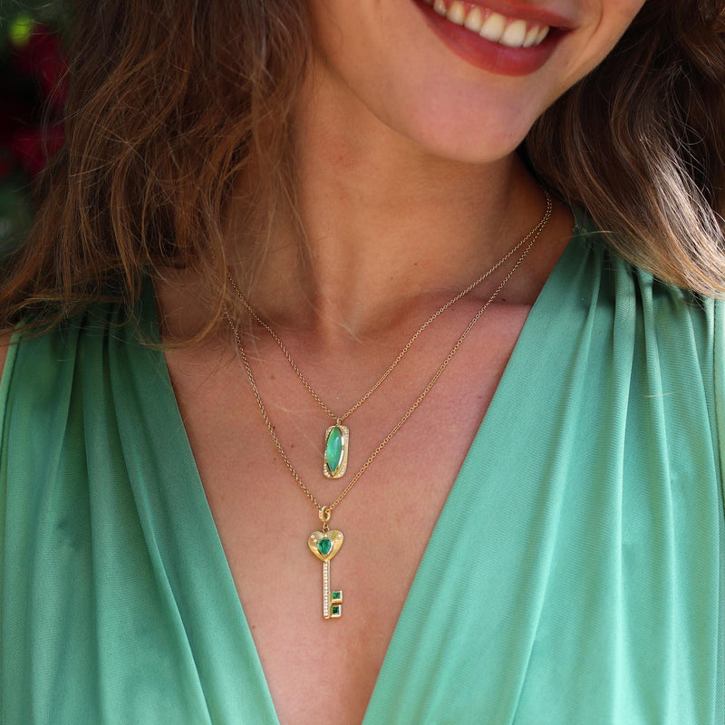 Emerald Diamond Key Necklace
