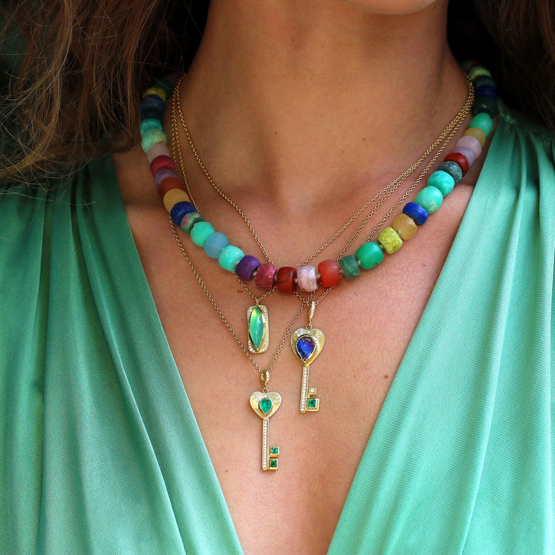Emerald Diamond Key Necklace