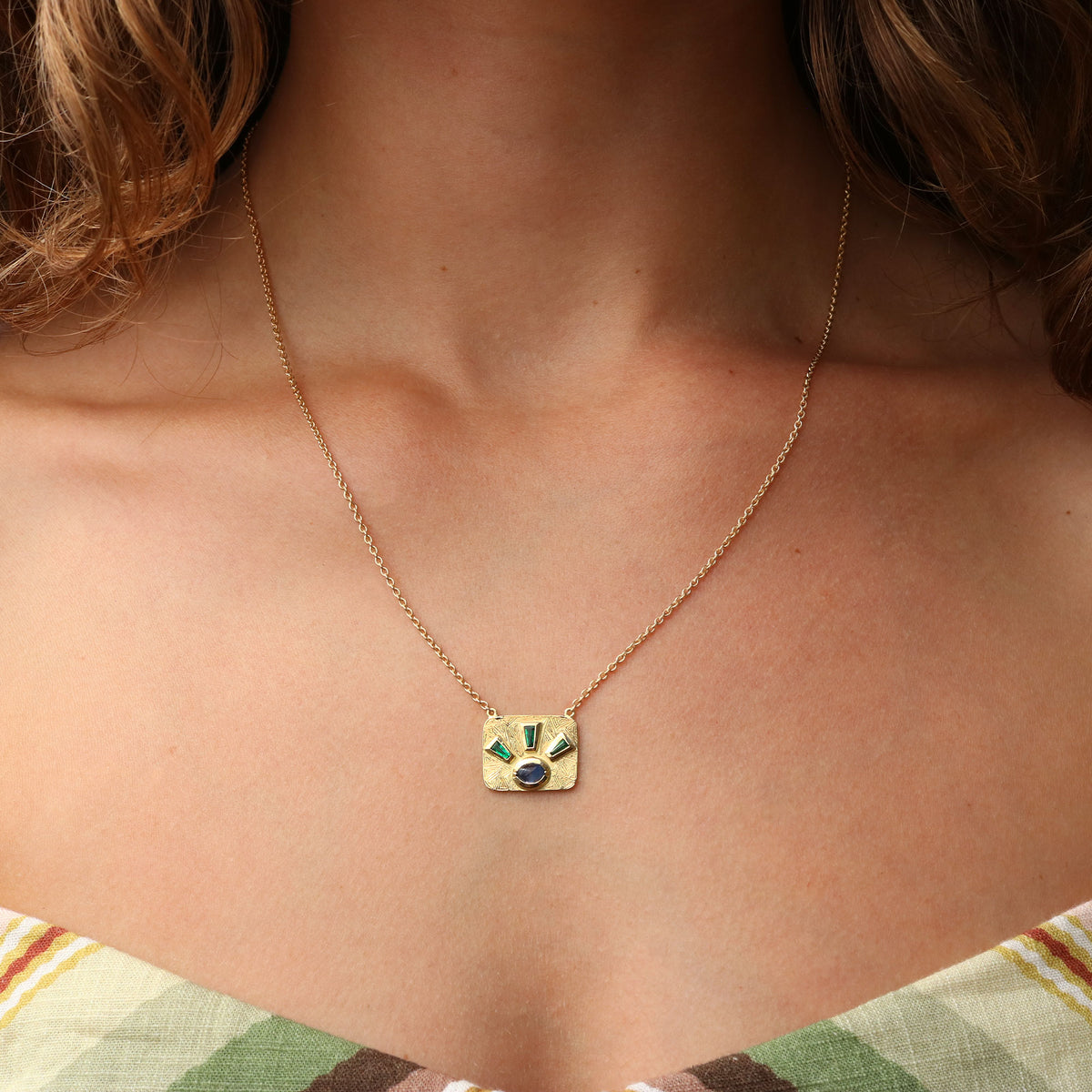 Emerald Sapphire Lock Necklace