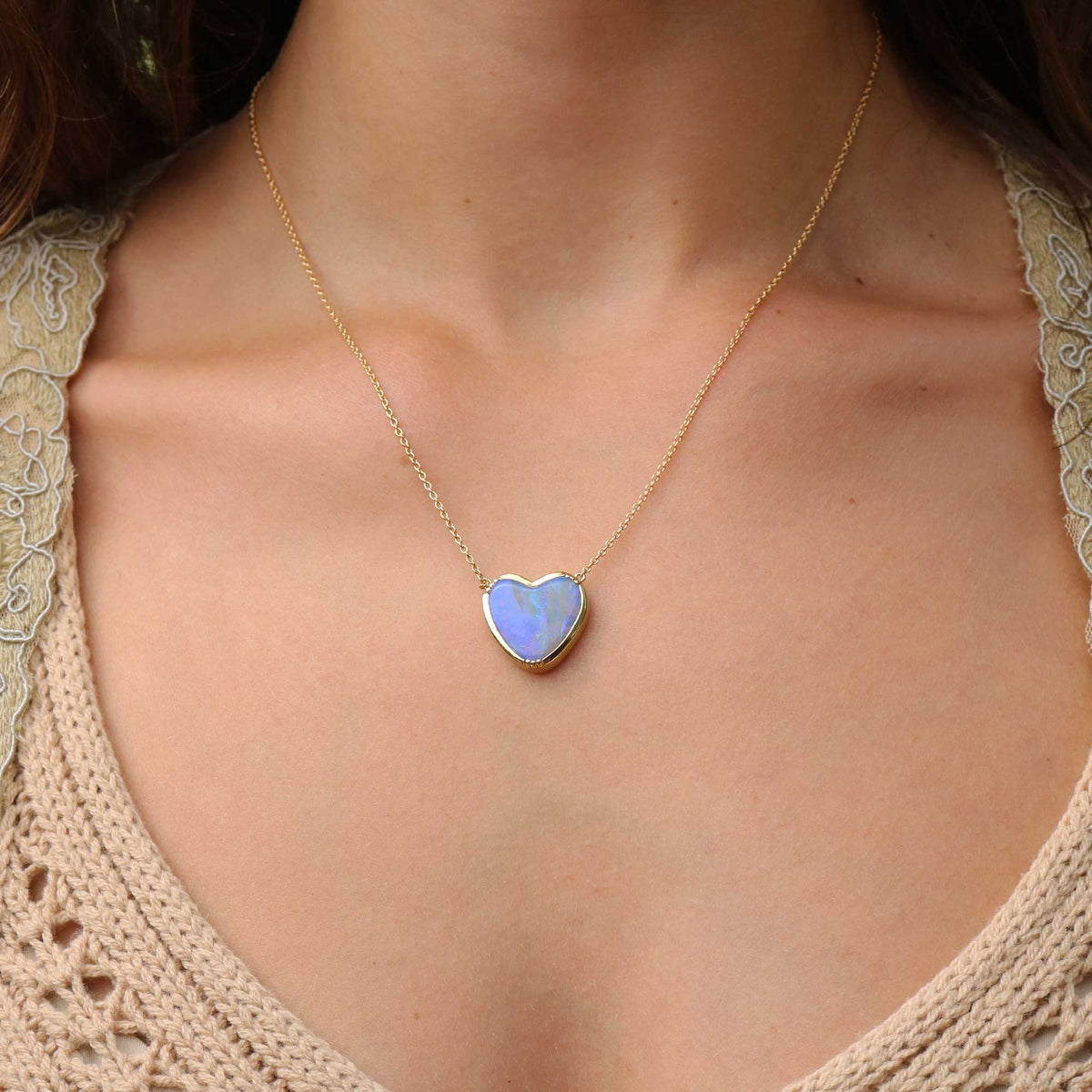 Boulder Opal Heart Lock Necklace