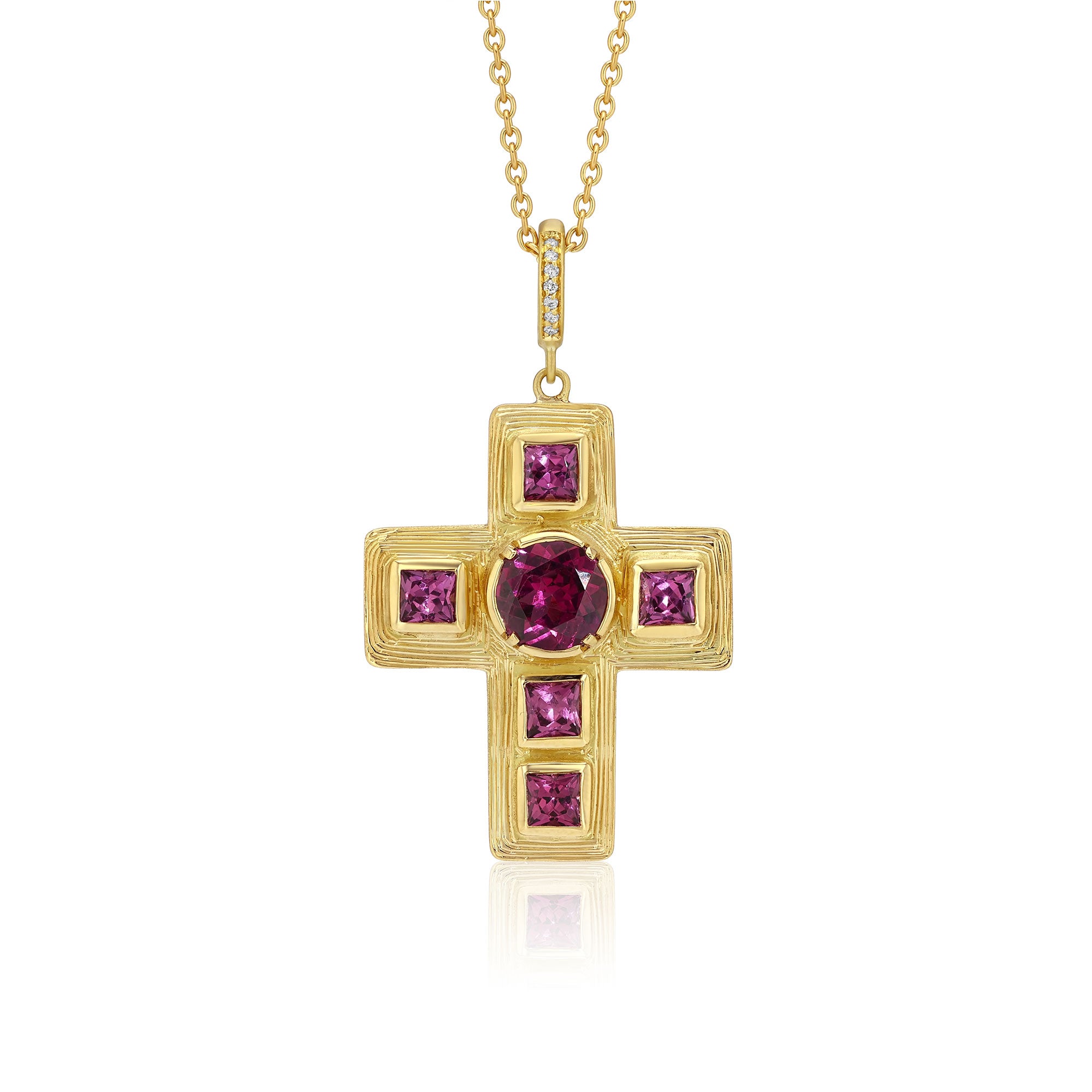 Rhodolite Garnet Labyrinth Cross Necklace