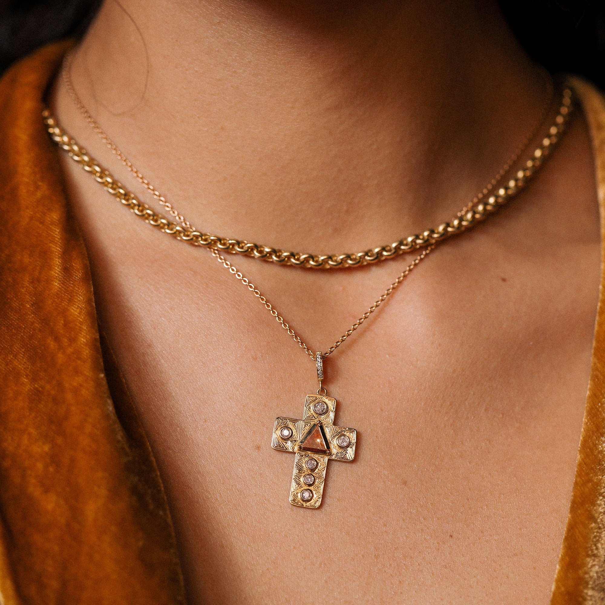 Triangle Diamond Labyrinth Cross Necklace