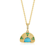 Mini Sun Ray Boulder Opal Engraved Emerald Necklace