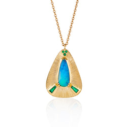 Pyramid Engraved Opal Emerald Necklace