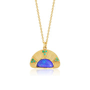 Engraved Sun Ray Opal Emerald Necklace