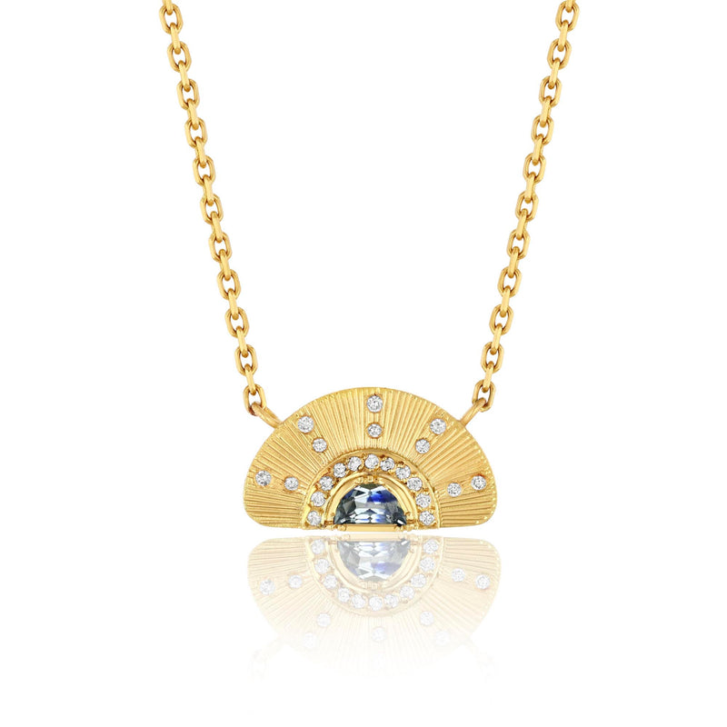 ENGRAVED SUN RAY SAPPHIRE DIAMOND NECKLACE