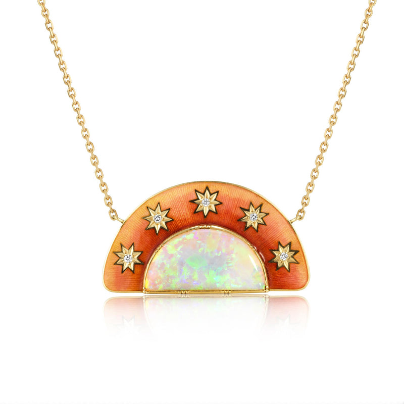 Australian Opal Stargaze Enamel Diamond Necklace