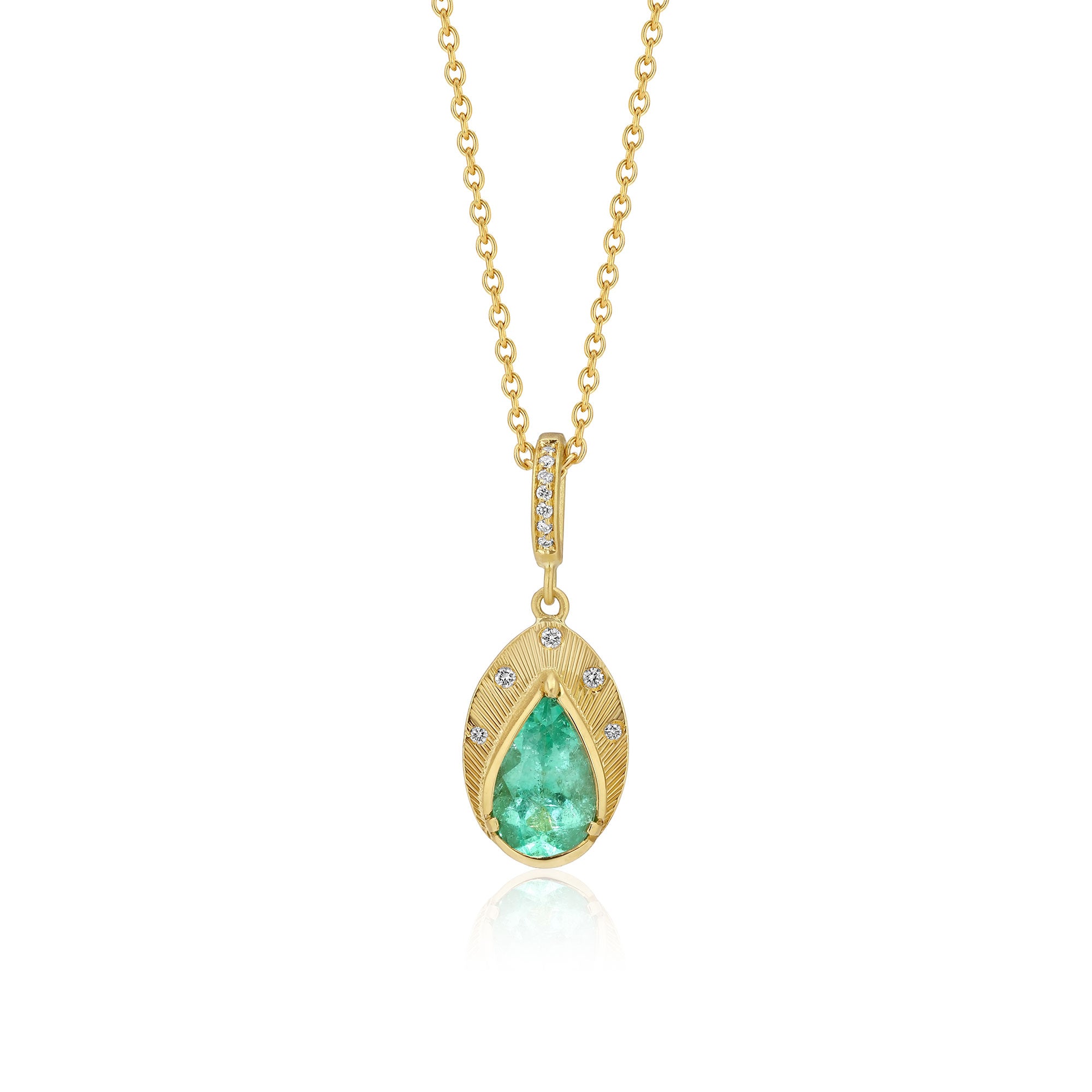 Teardrop Emerald Engraved Starlight Necklace