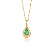 Teardrop Emerald Engraved Necklace