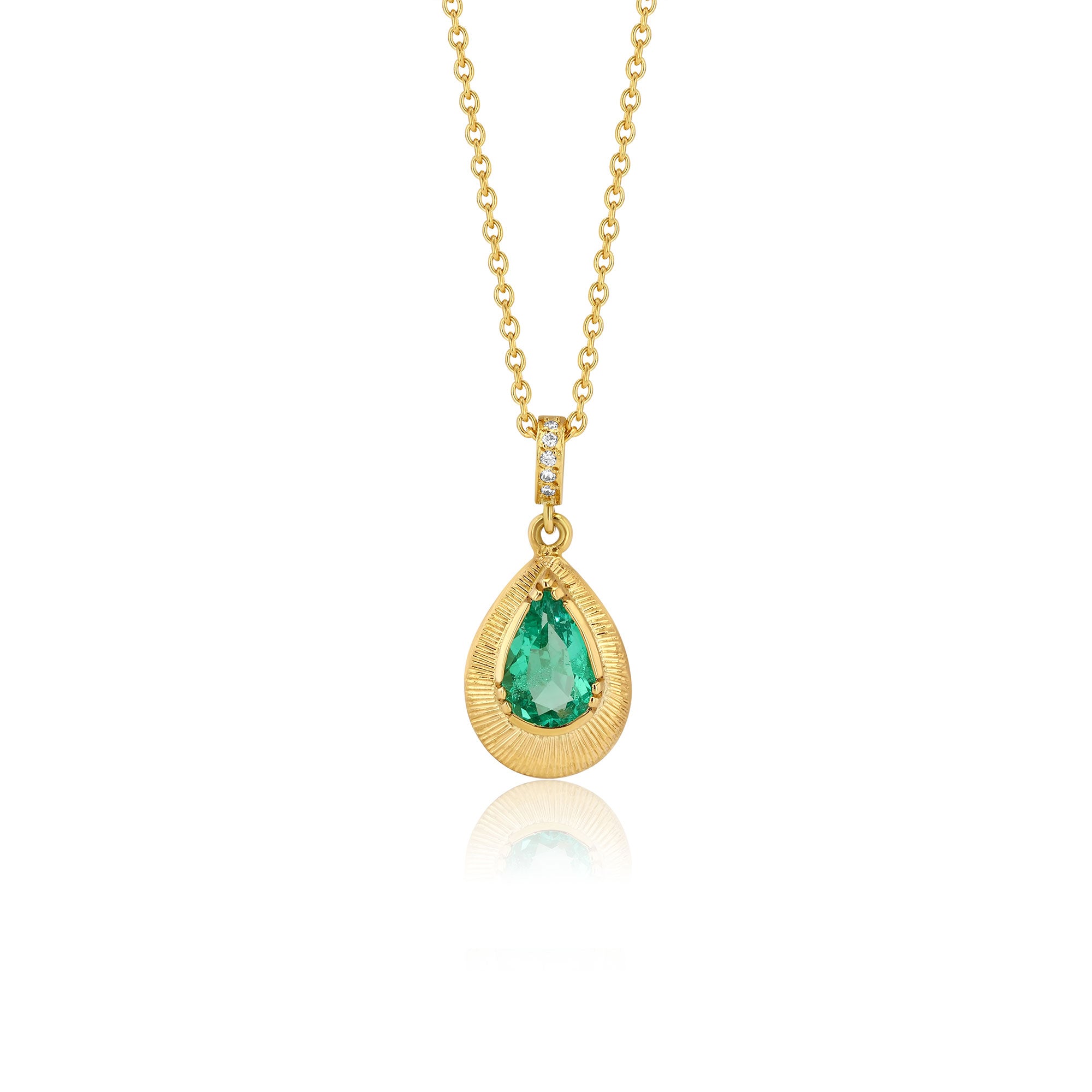Teardrop Emerald Engraved Necklace