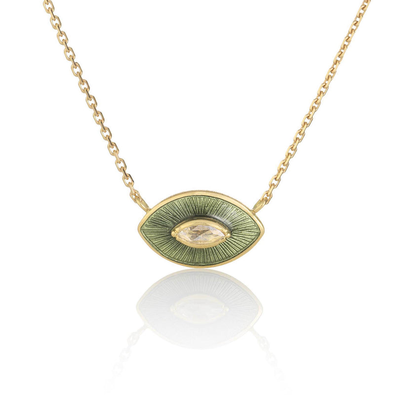 Talisman Olive Enamel Diamond Necklace