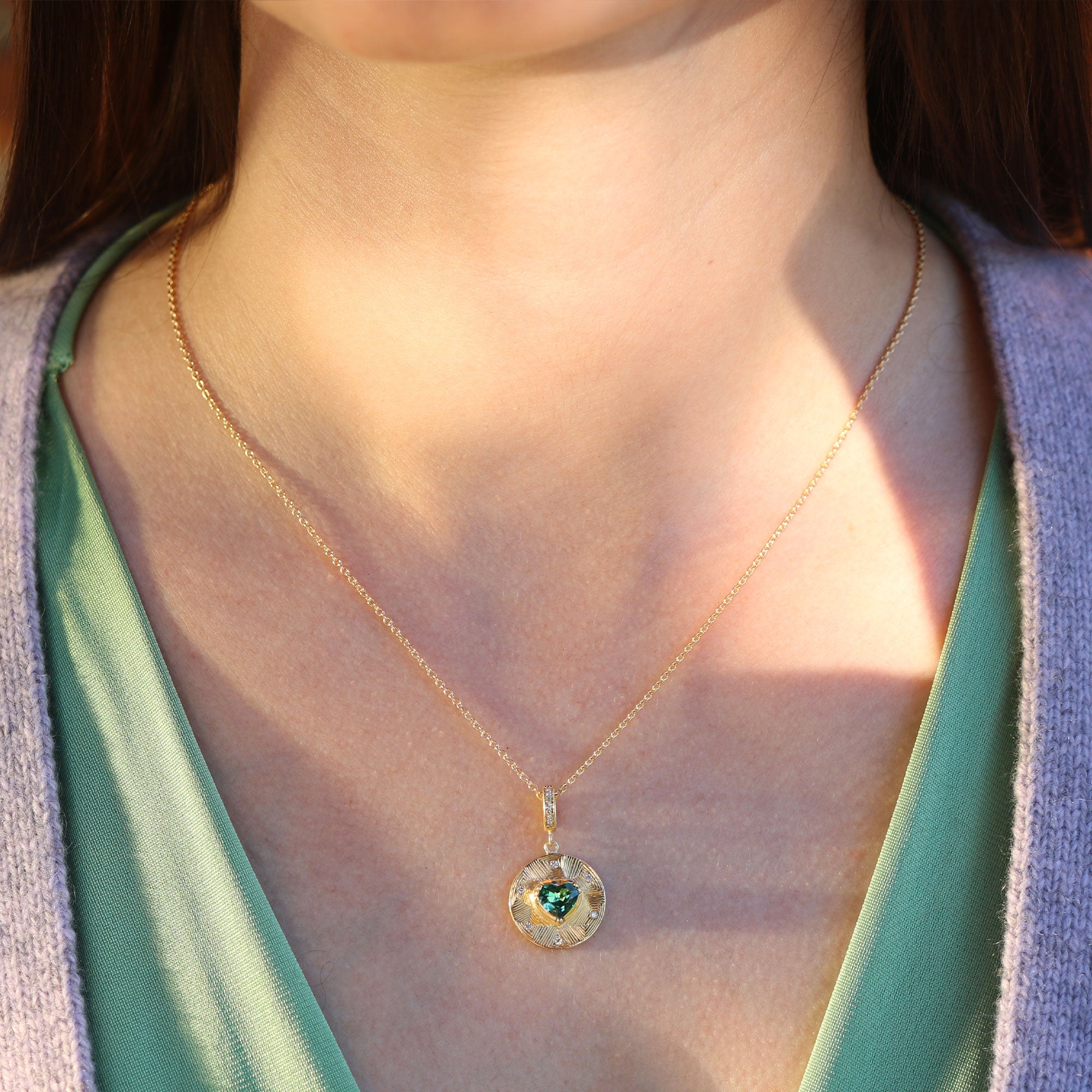 Talisman Heart Tourmaline Diamond Engraved Necklace