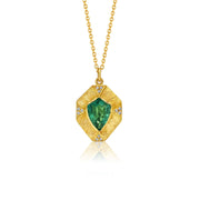 Talisman Shield Emerald Diamond Engraved Necklace