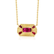 Talisman Shield Tourmaline Ruby Engraved Necklace
