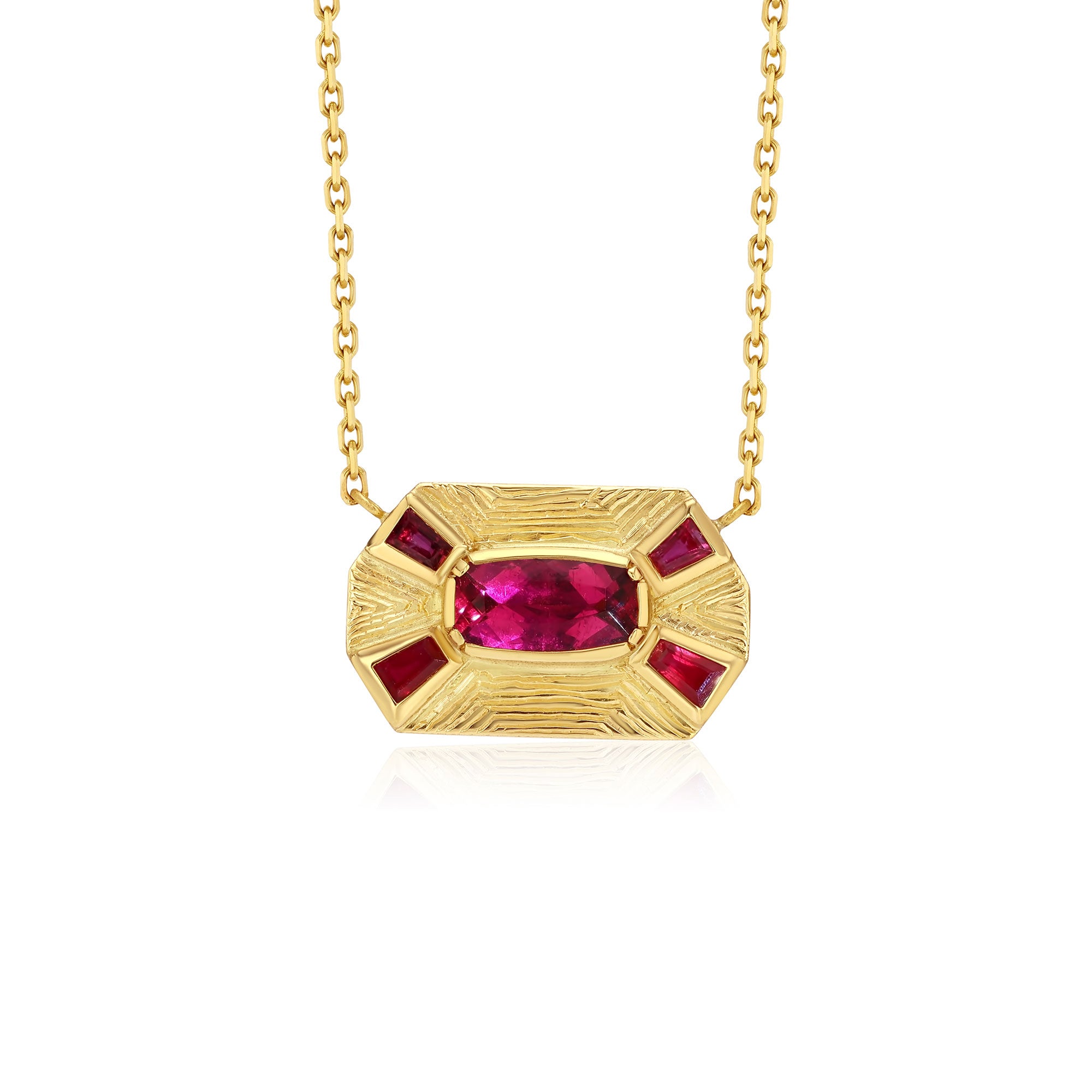 Talisman Shield Tourmaline Ruby Engraved Necklace