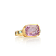 One of a kind Pink Sapphire Ring with Green Beryl band from fine jewelery designer Brooke Gregson handmade in London