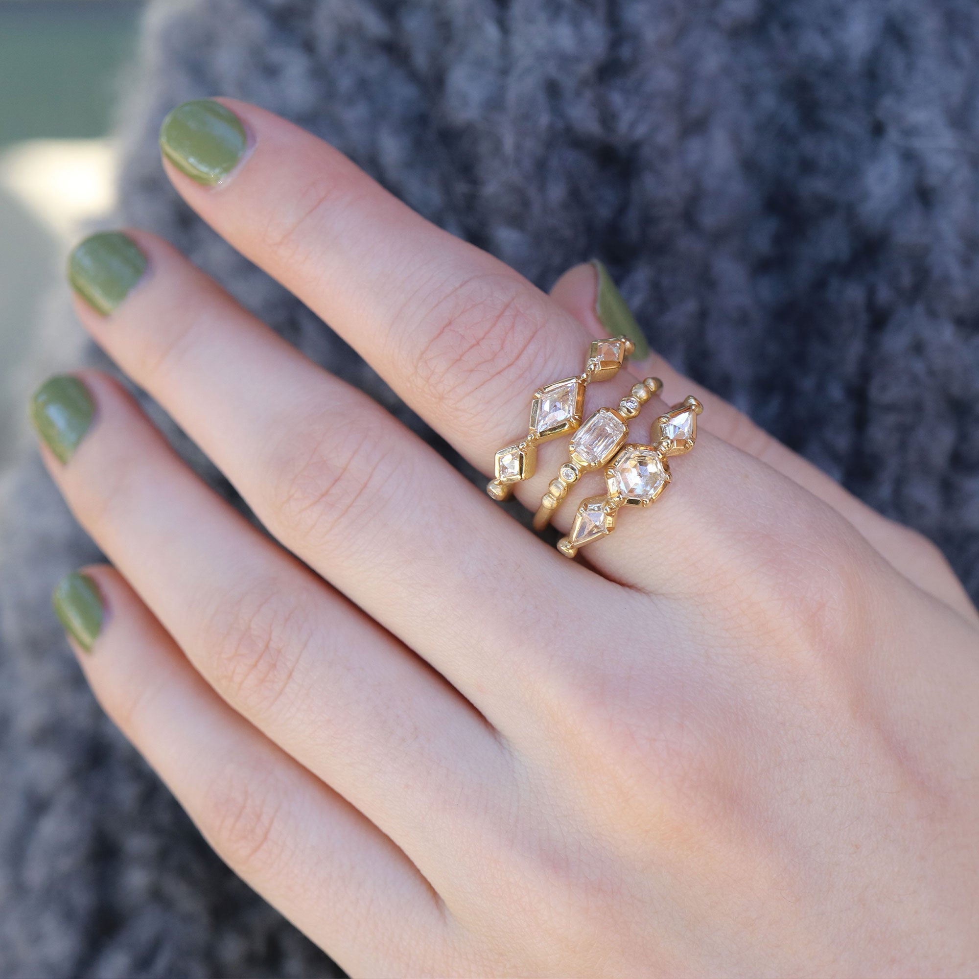 White Diamond Beaded Band Ring