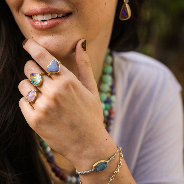 DIAMOND BAND OPAL HEART RING