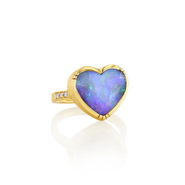 DIAMOND BAND OPAL HEART RING