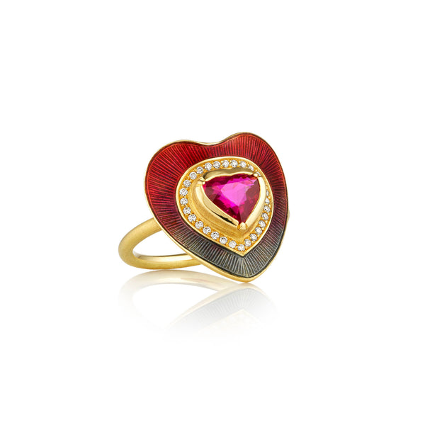 HEART RUBY DIAMOND ENAMEL RING