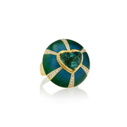 Kaleidoscope Green Tourmaline Heart Enamel Diamond Ring