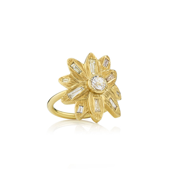 MANDALA ENGRAVED DIAMOND FLOWER RING